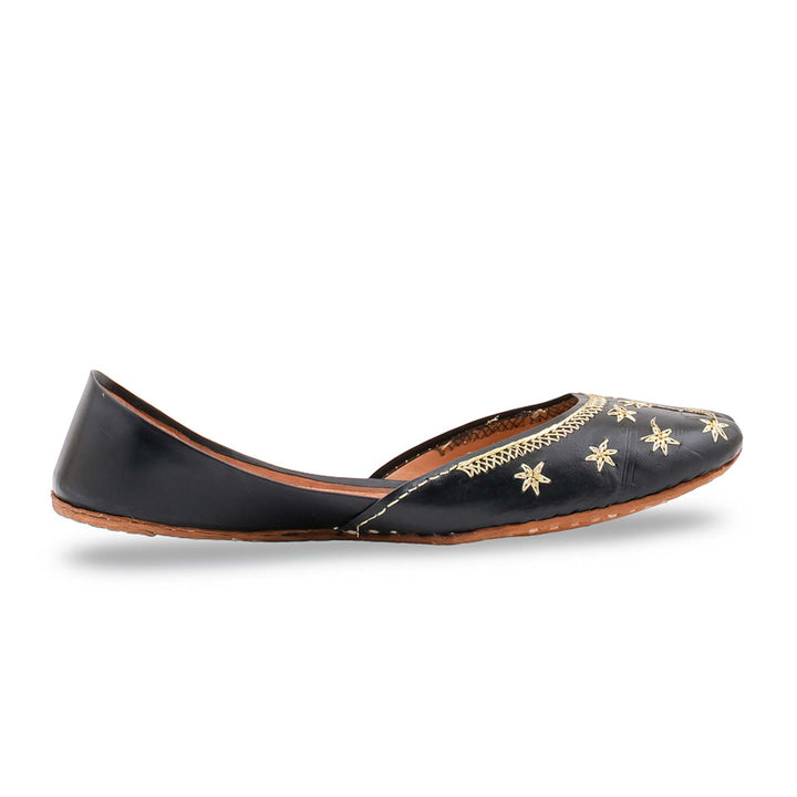 Black Leather Khussa For Women EC8890