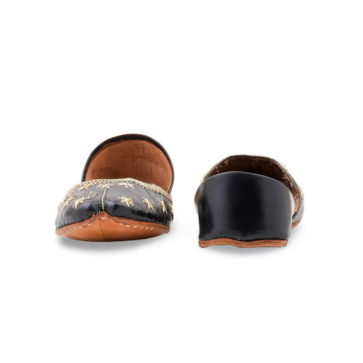 Black Leather Khussa For Women EC8890