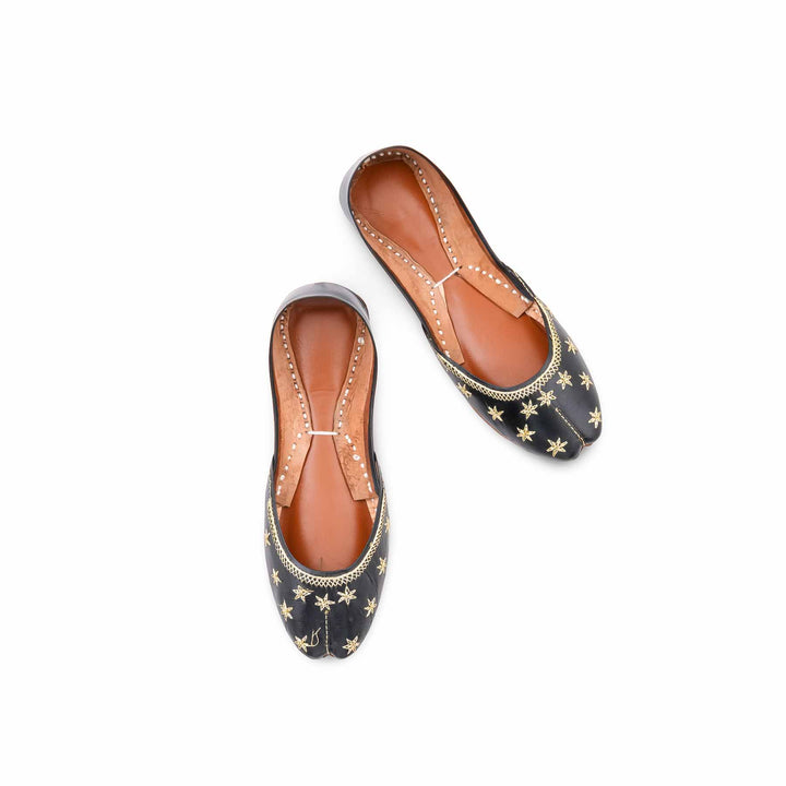 Black Leather Khussa For Women EC8890