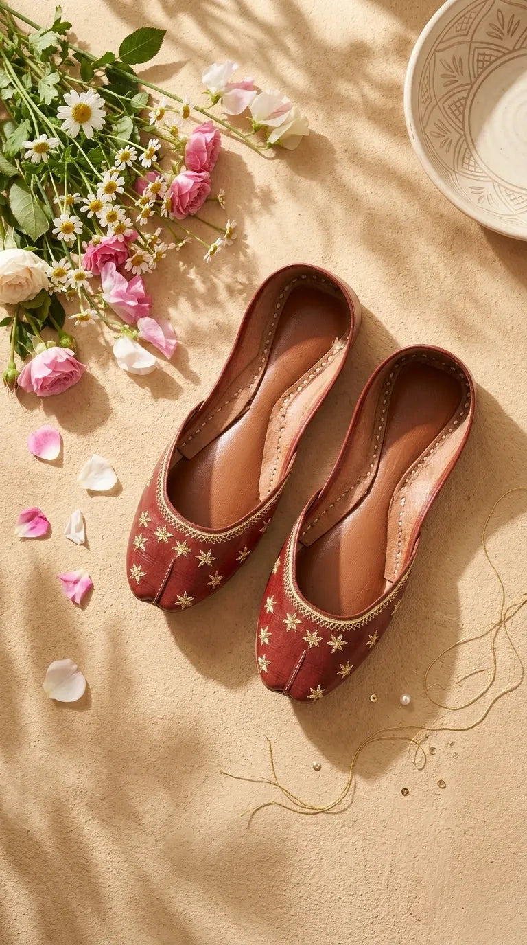 Maroon Leather Khussa For Women EC8890