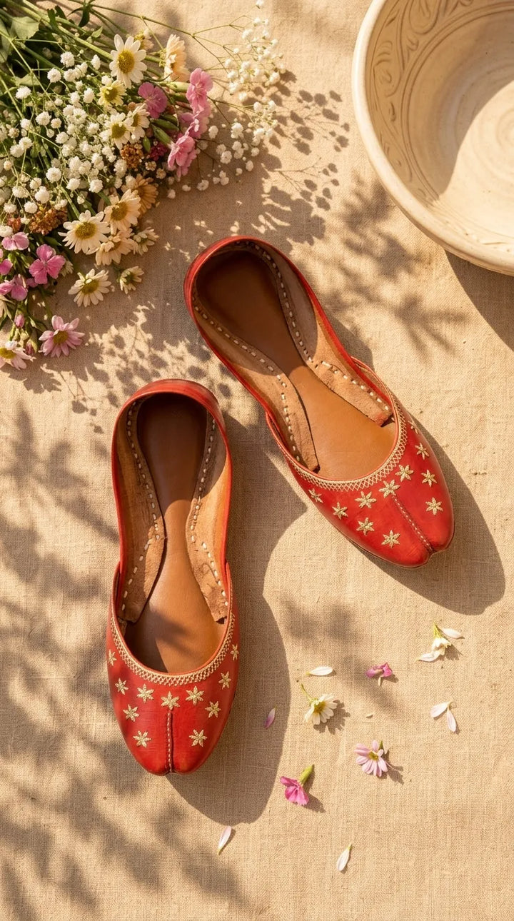 Red Leather Khussa For Women EC8890