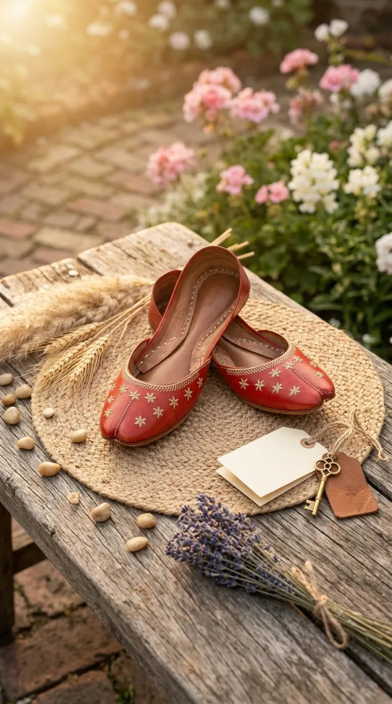 Red Leather Khussa For Women EC8890