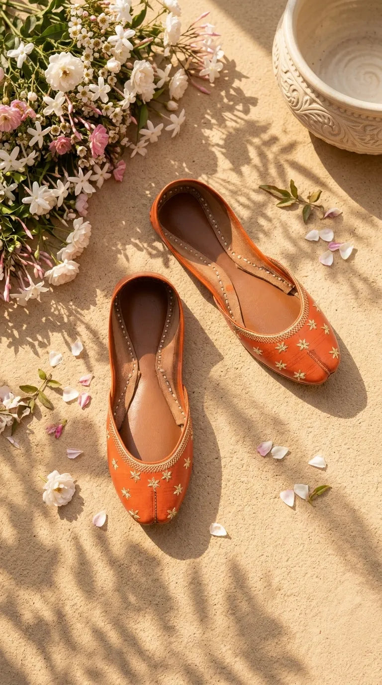 Orange Leather Khussa For Women EC8890