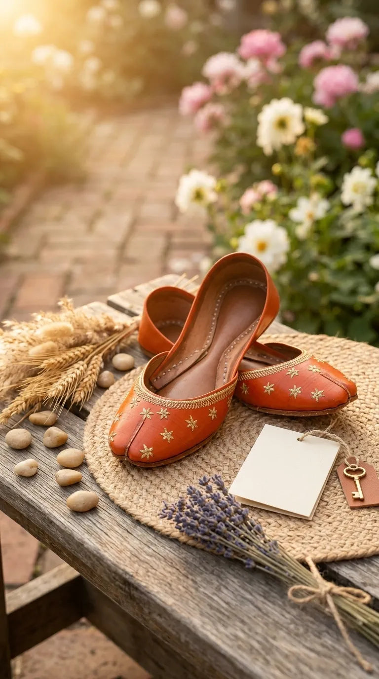 Orange Leather Khussa For Women EC8890