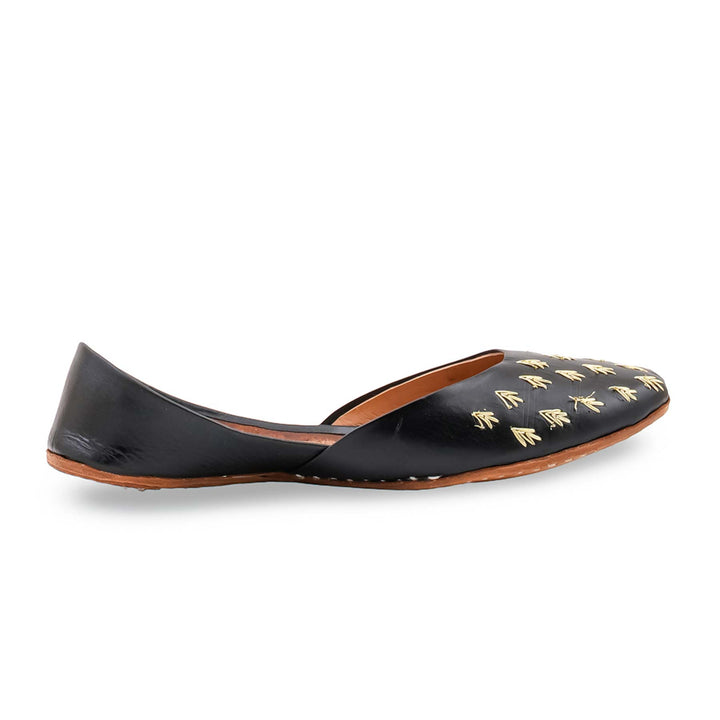 Black Leather Khussa For Women EC8891