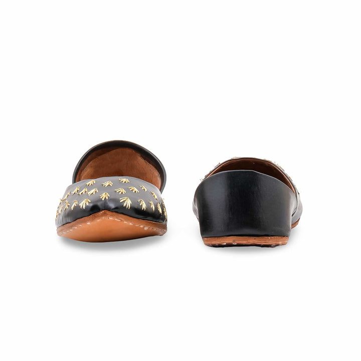 Black Leather Khussa For Women EC8891