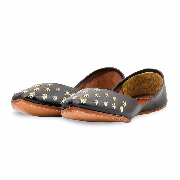 Black Leather Khussa For Women EC8891
