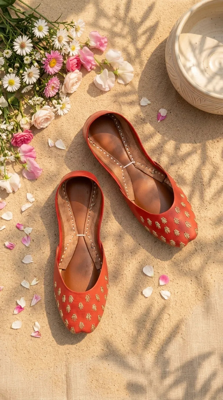 Red Leather Khussa For Women EC8891