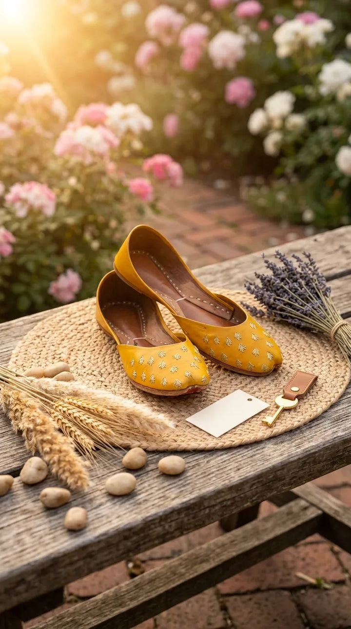 Yellow Leather Khussa For Women EC8891