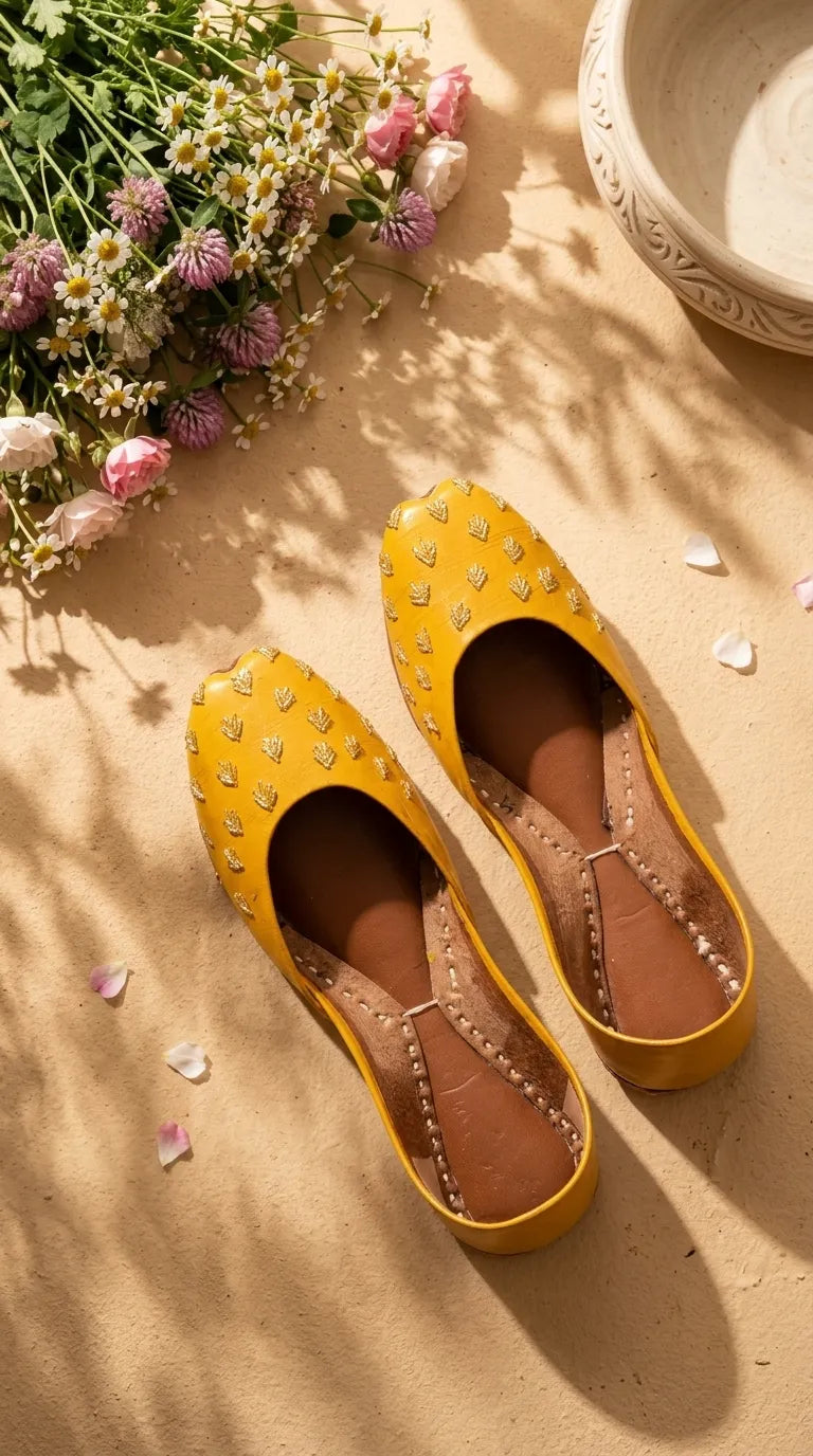 Yellow Leather Khussa For Women EC8891