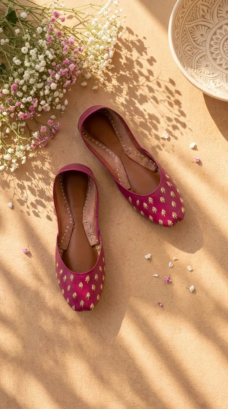 Pink Leather Khussa For Women EC8891