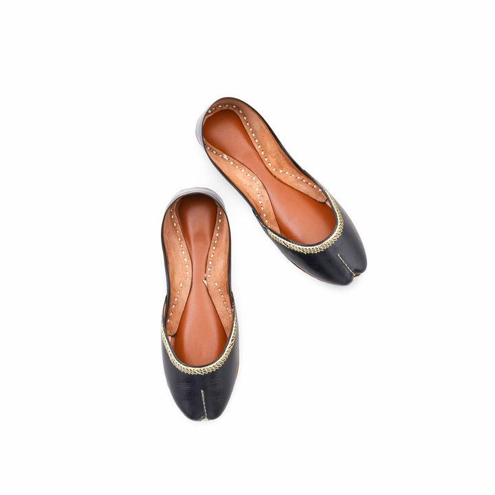 Black Leather Khussa For Women EC8892
