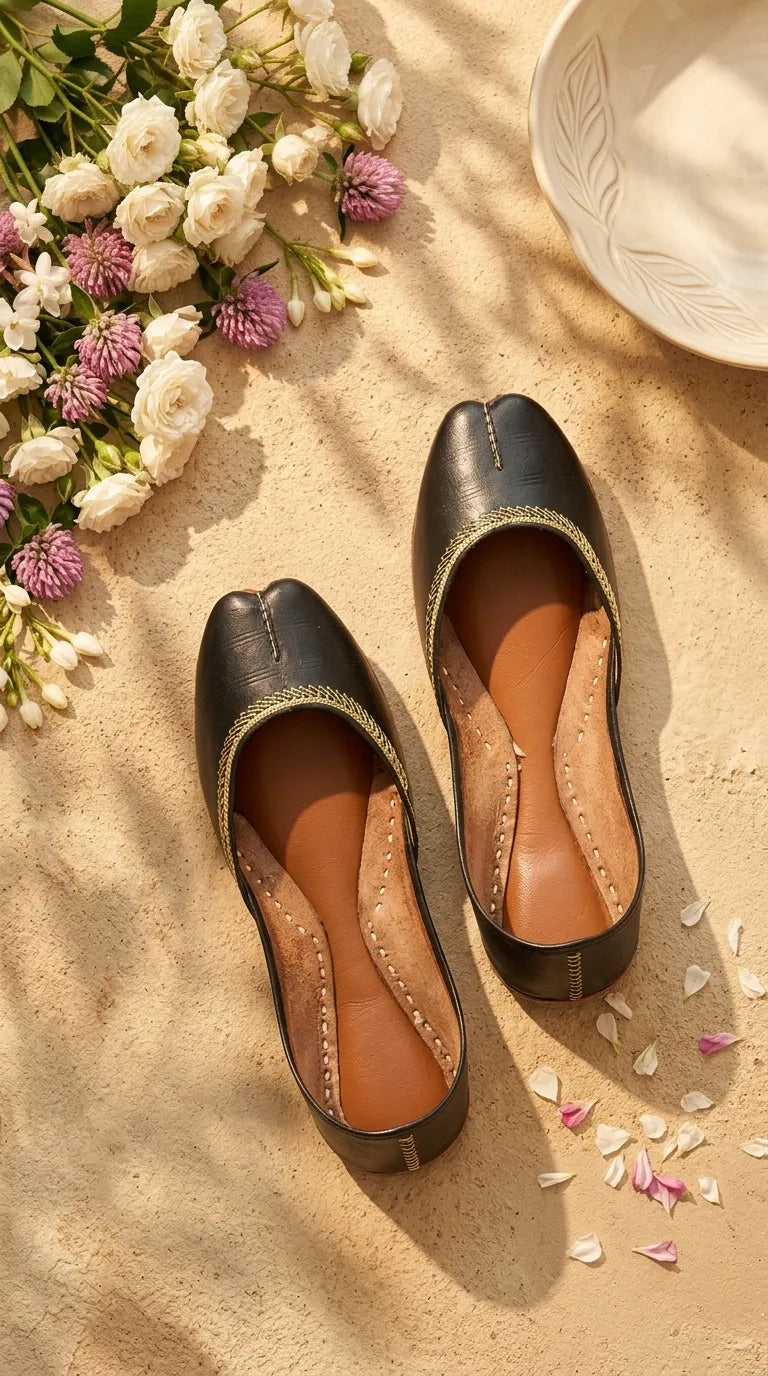 Black Leather Khussa For Women EC8892