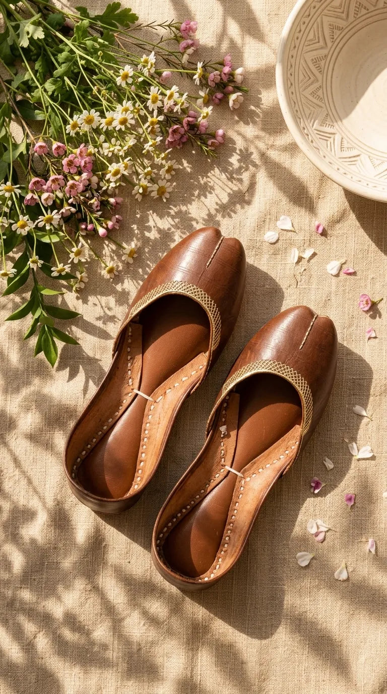 Brown Leather Khussa For Women EC8892