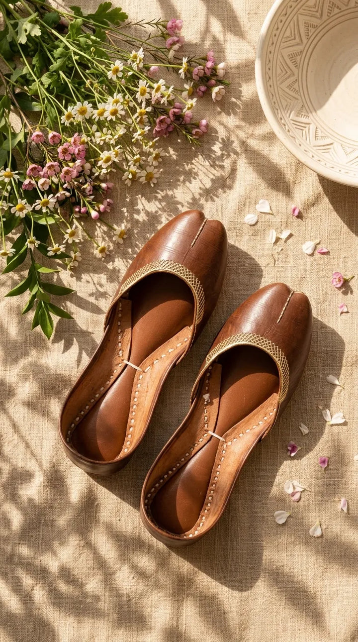 Brown Leather Khussa For Women EC8892