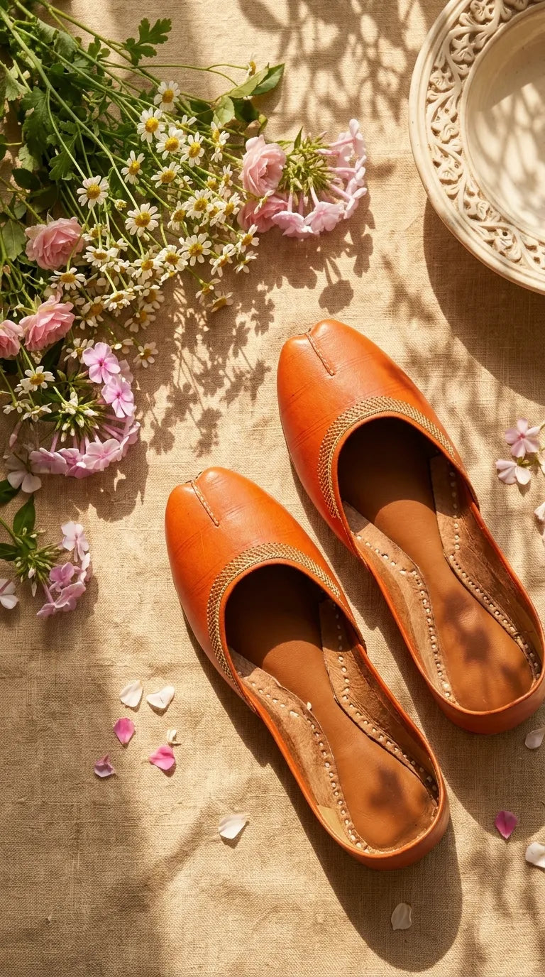 Orange Leather Khussa For Women EC8892