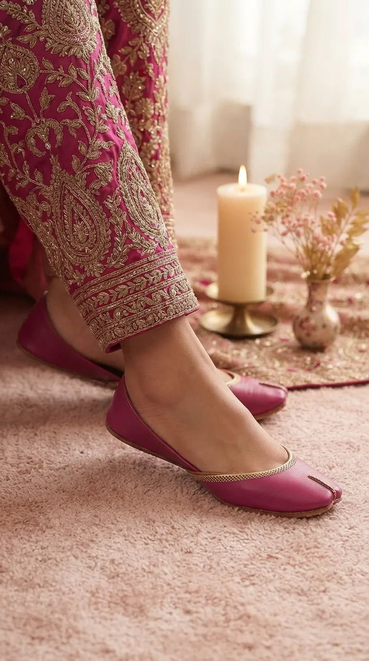 Pink Leather Khussa For Women EC8892