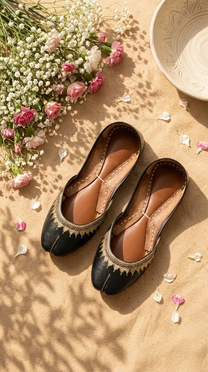 Black Leather Khussa For Women EC8893