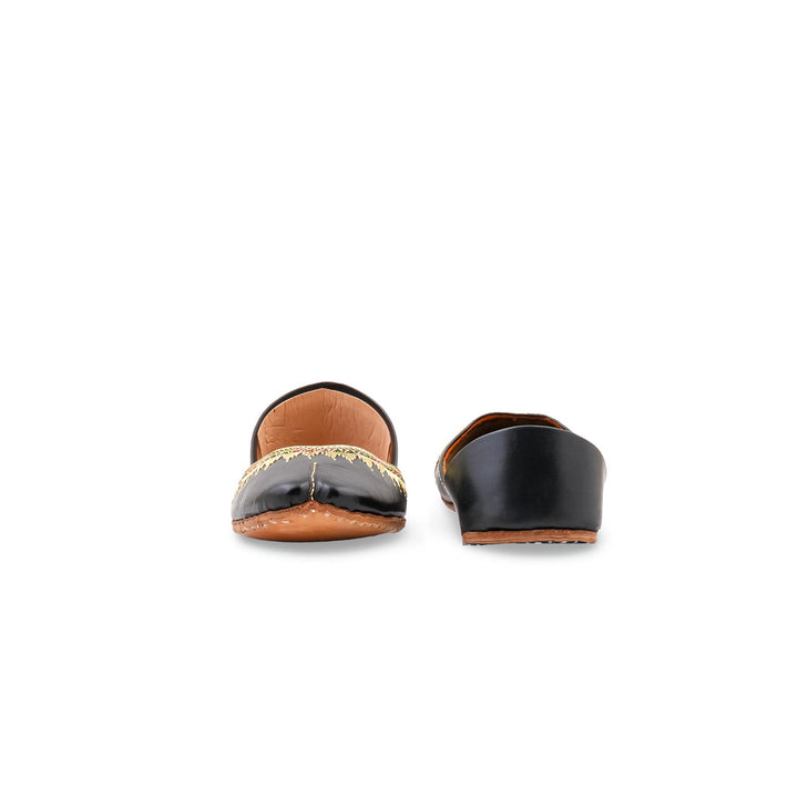 Black Leather Khussa For Women EC8893