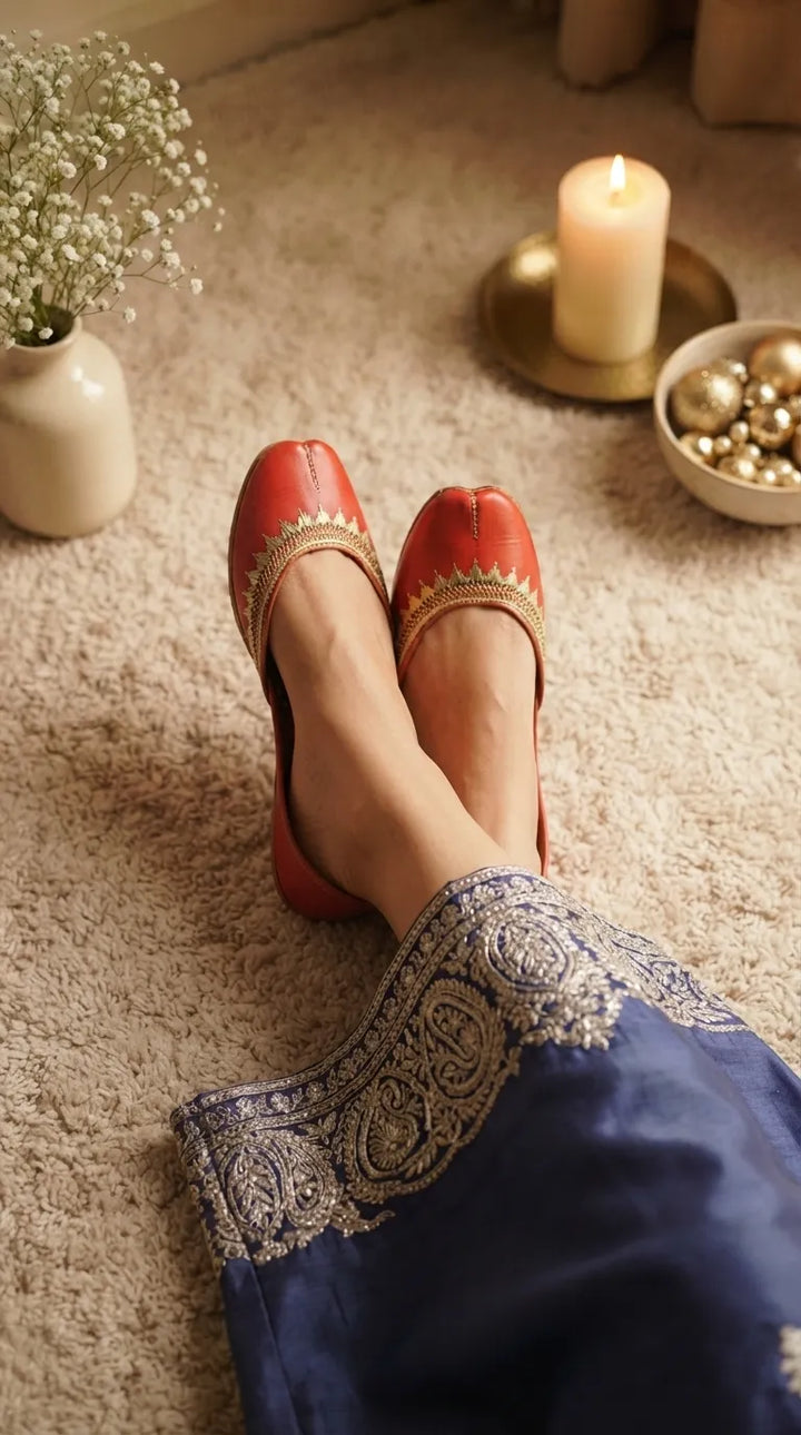 Red Leather Khussa For Women EC8893