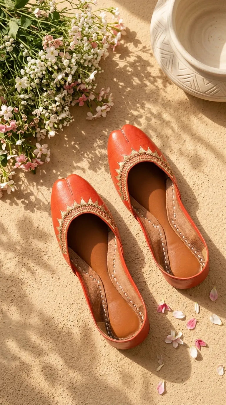 Red Leather Khussa For Women EC8893