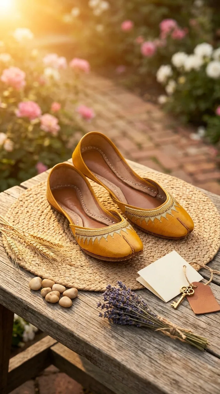 Yellow Leather Khussa For Women EC8893