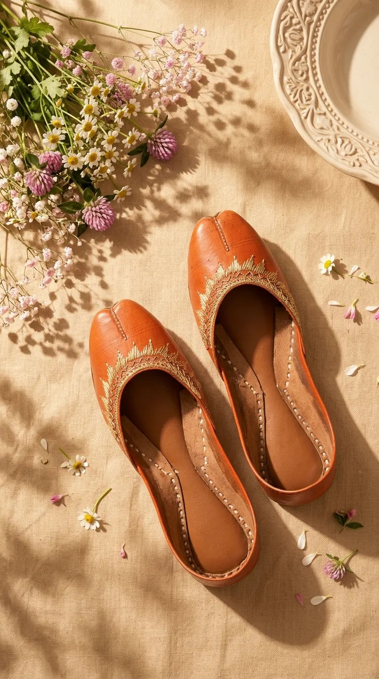 Orange Leather Khussa For Women EC8893