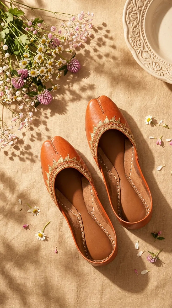 Orange Leather Khussa For Women EC8893