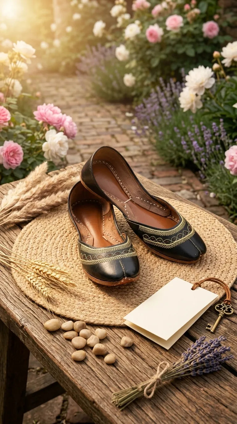 Black Leather Khussa For Women EC8894