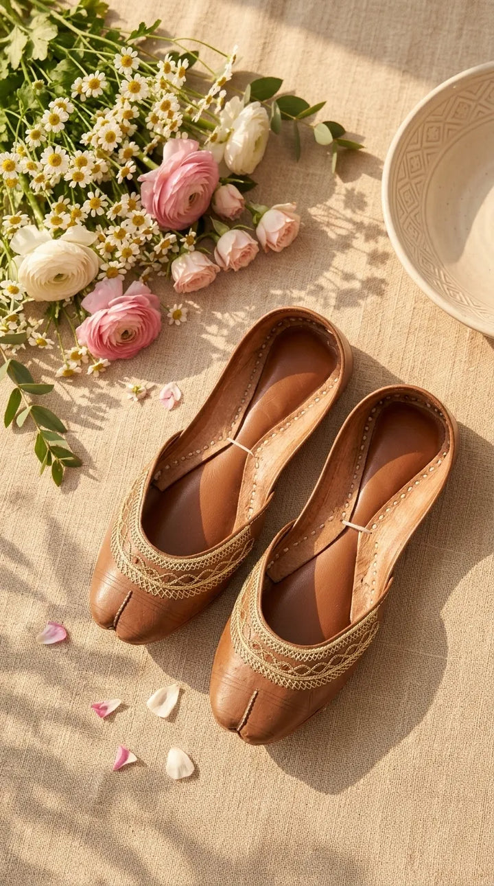 Brown Leather Khussa For Women EC8894