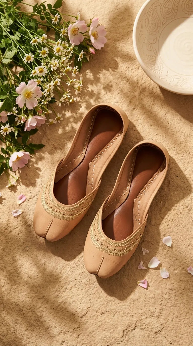 Fawn Leather Khussa For Women EC8894