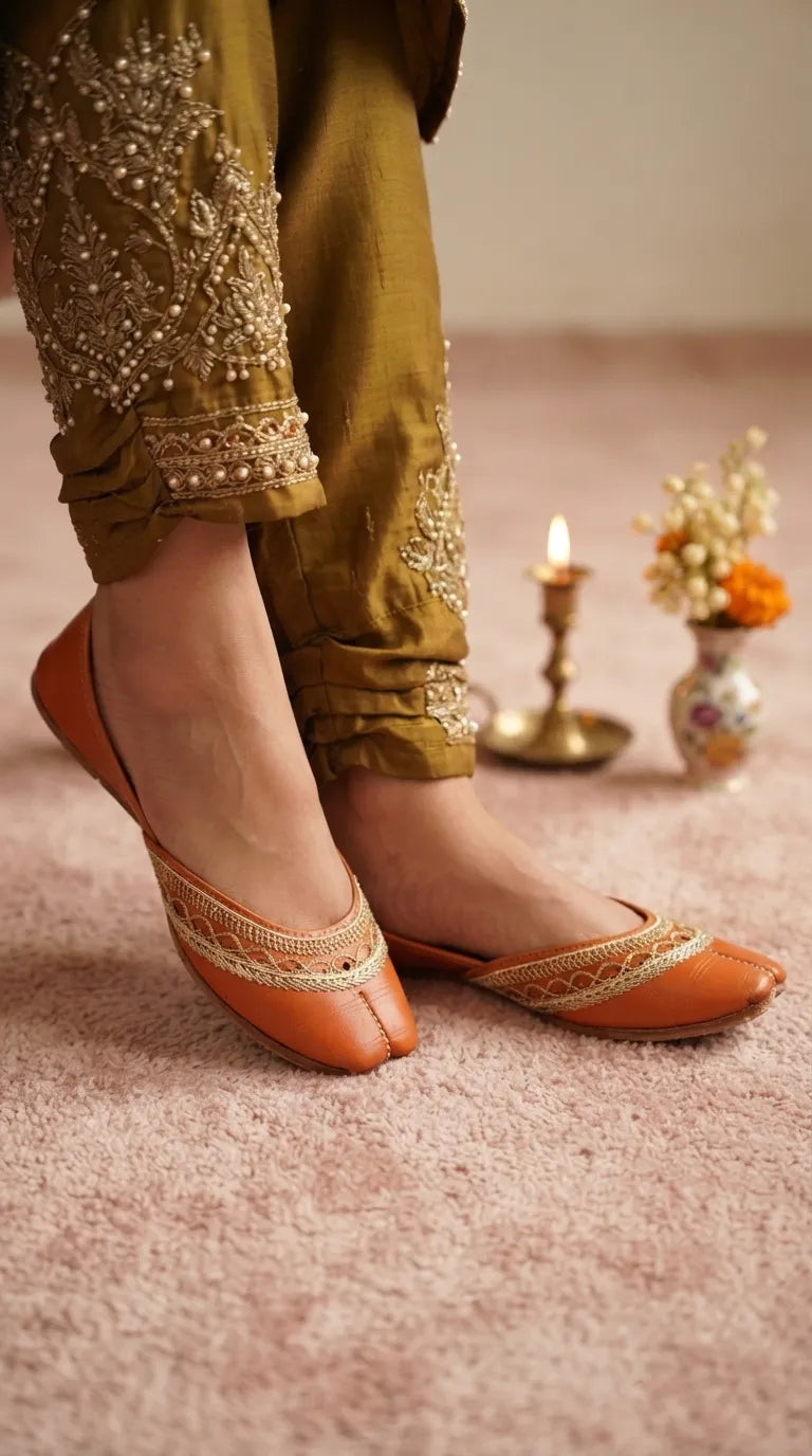 Orange Leather Khussa For Women EC8894