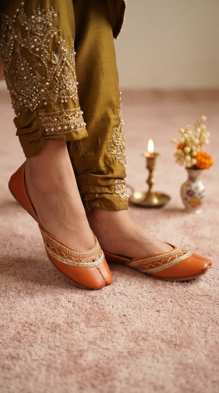 Orange Leather Khussa For Women EC8894