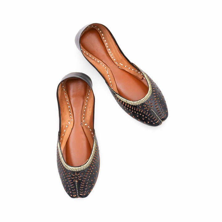 Black Leather Khussa For Women EC8895