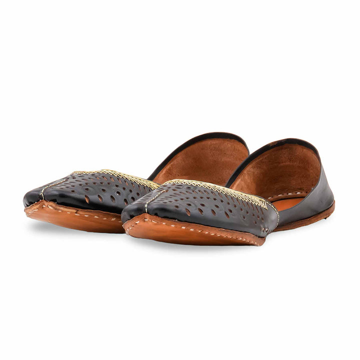 Black Leather Khussa For Women EC8895