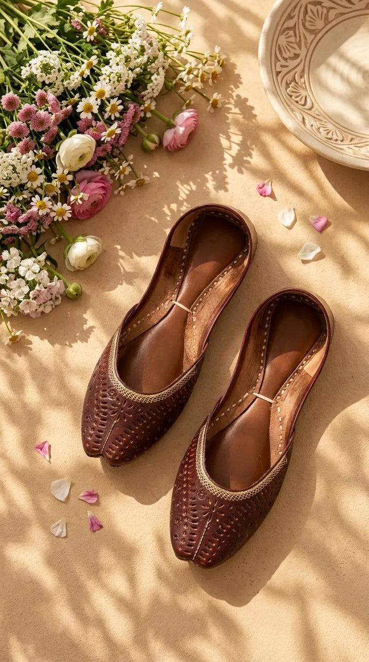 Maroon Leather Khussa For Women EC8895