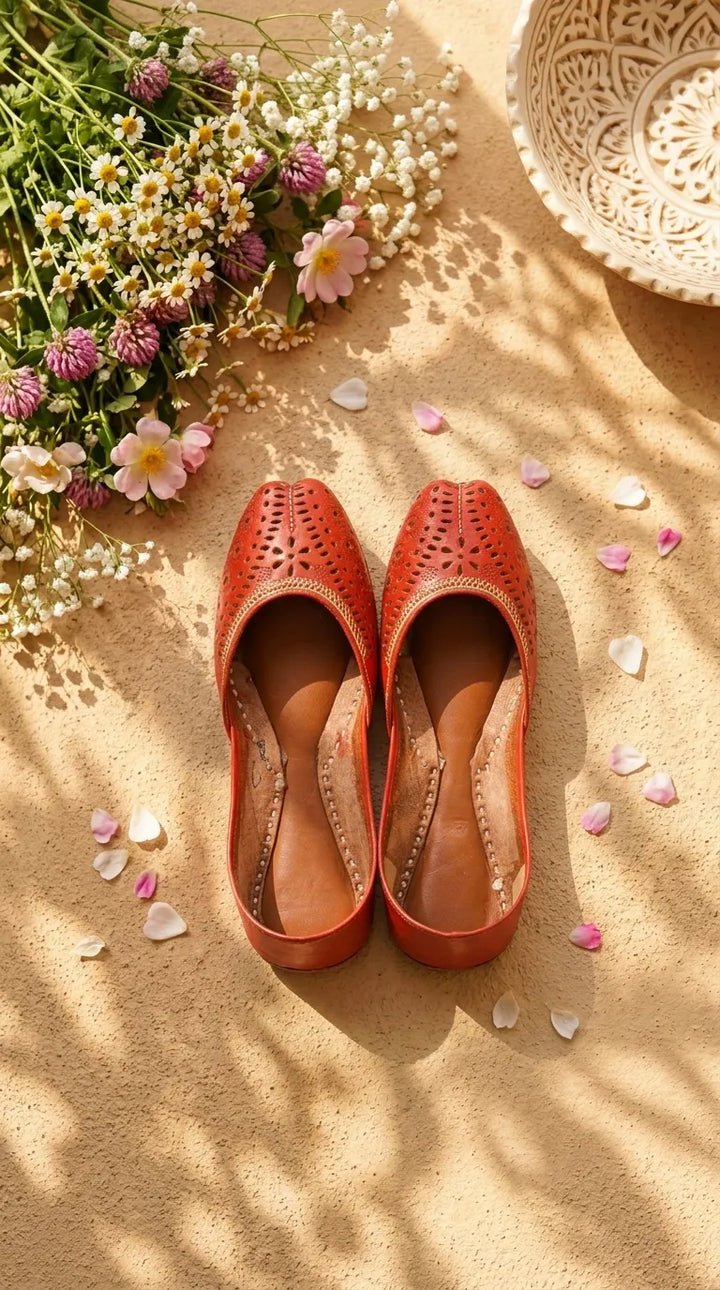 Red Leather Khussa For Women EC8895