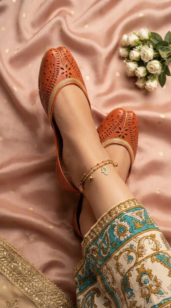 Orange Leather Khussa For Women EC8895