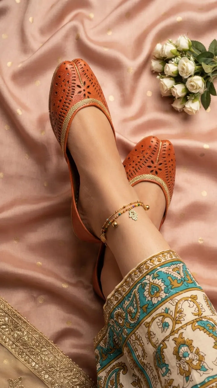 Orange Leather Khussa For Women EC8895
