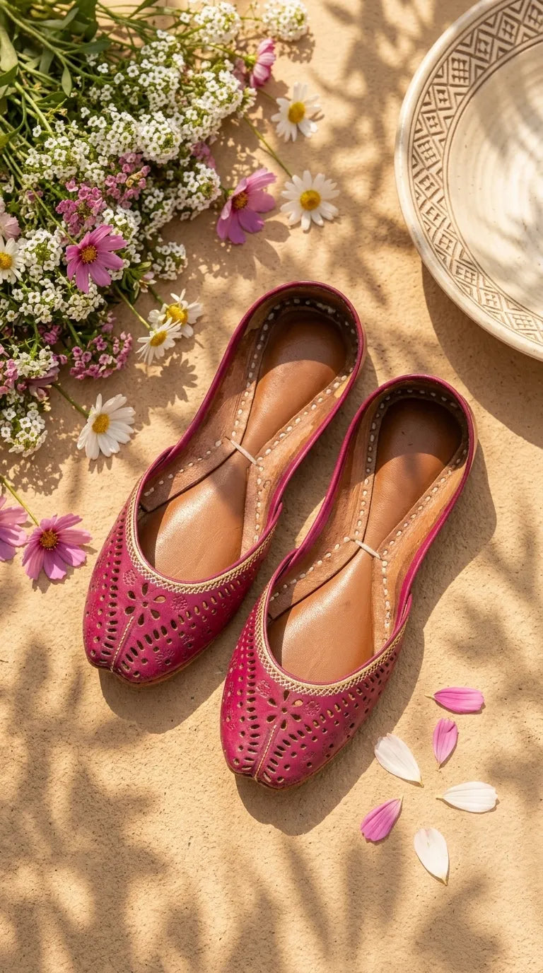 Pink Leather Khussa For Women EC8895