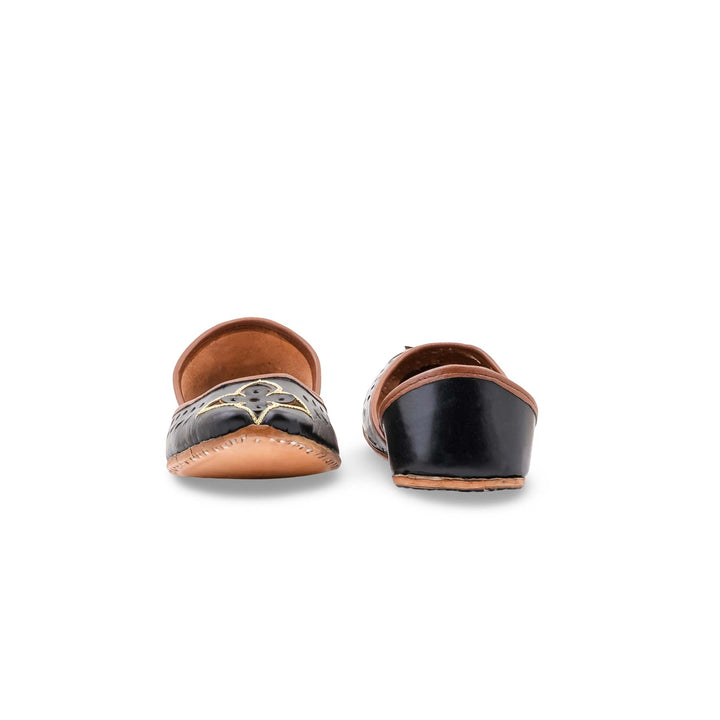 Black Leather Khussa For Women EC8896