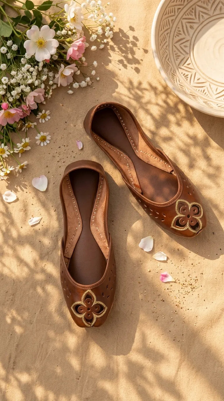 Brown Leather Khussa For Women EC8896