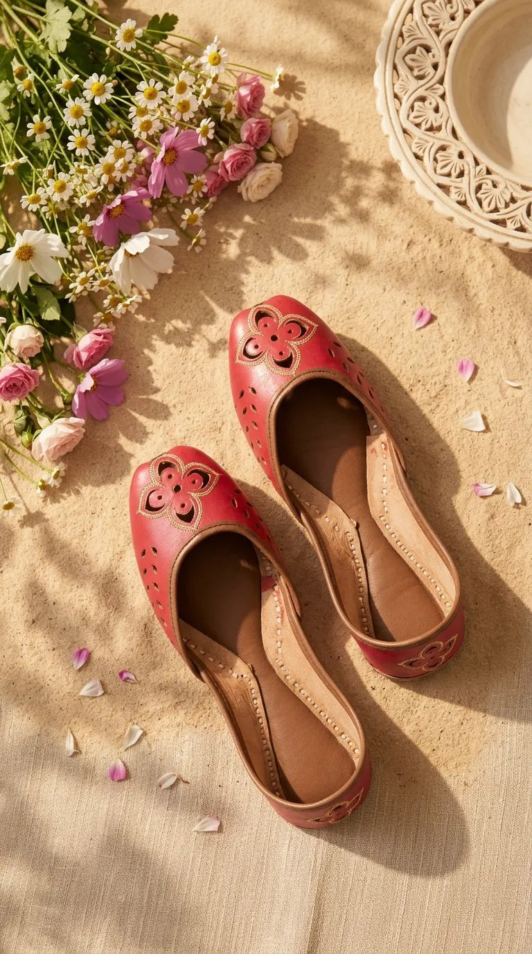 Red Leather Khussa For Women EC8896