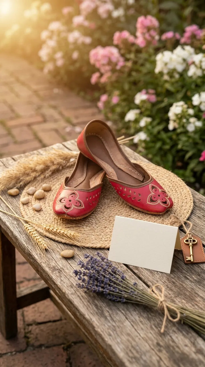 Red Leather Khussa For Women EC8896