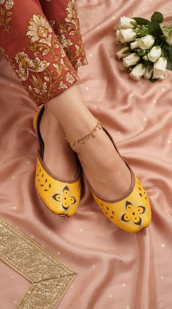 Yellow Leather Khussa For Women EC8896