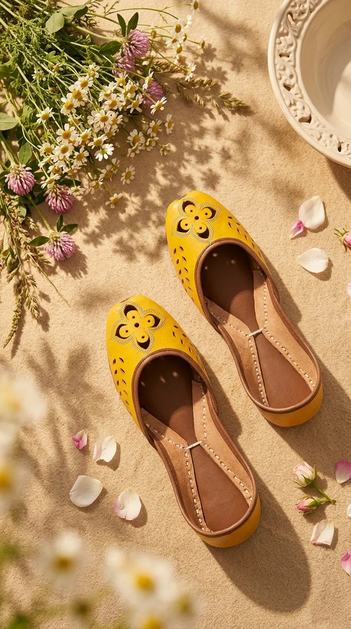 Yellow Leather Khussa For Women EC8896