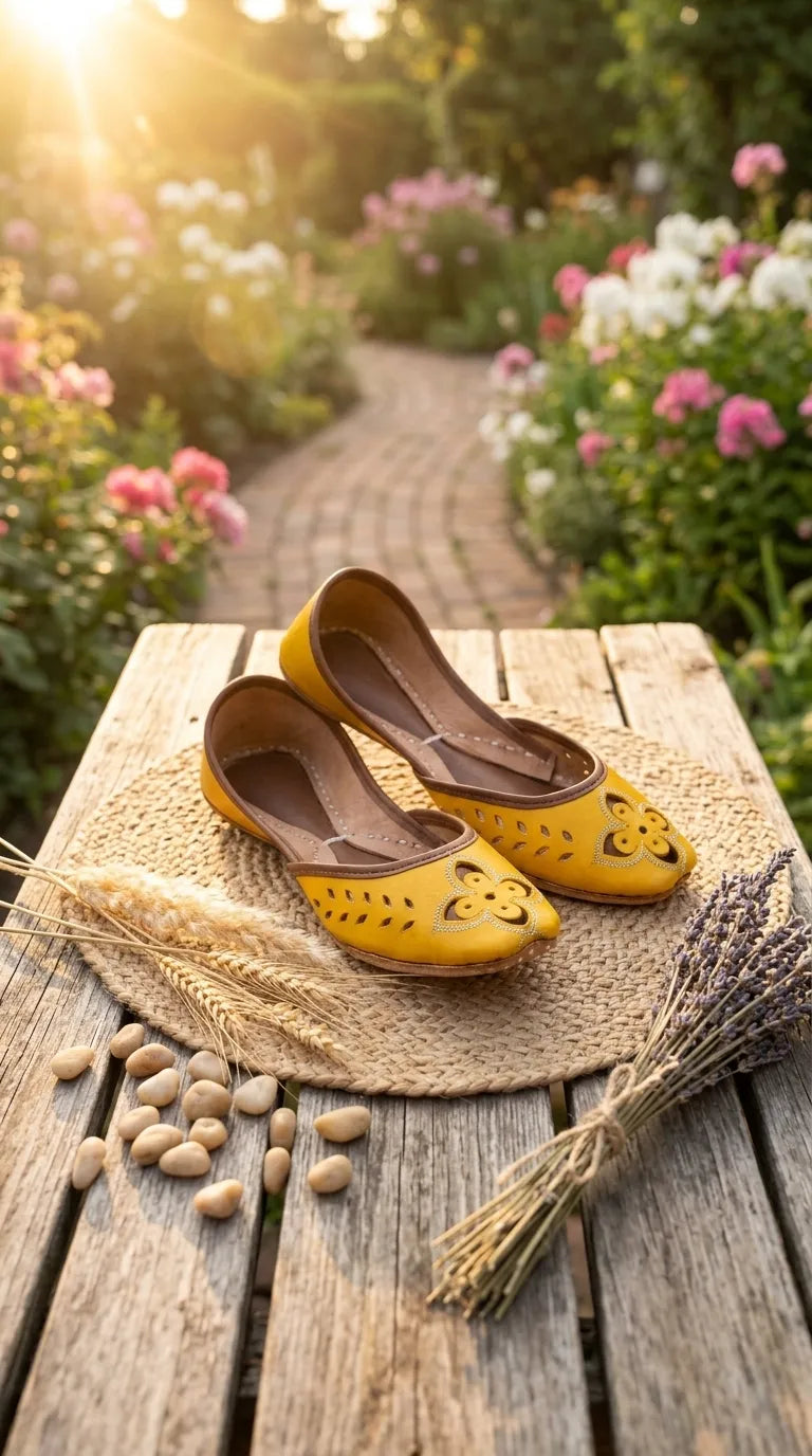Yellow Leather Khussa For Women EC8896