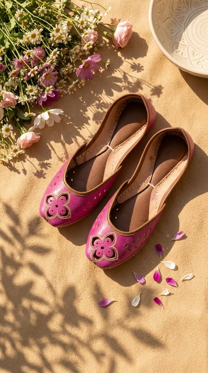 Pink Leather Khussa For Women EC8896