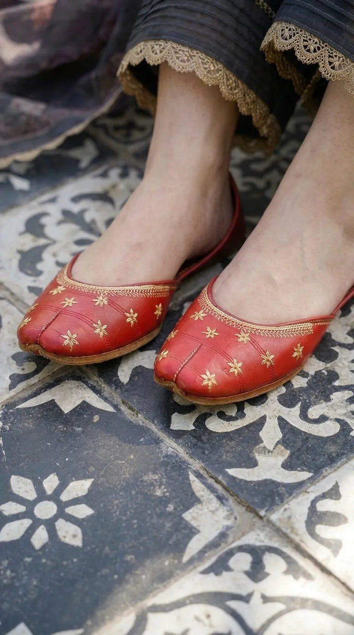 Red Leather Khussa For Ladies EC8923