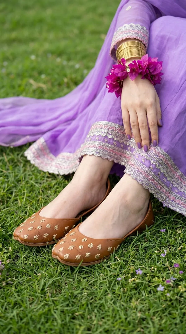 Brown Leather Khussa For Ladies EC8924